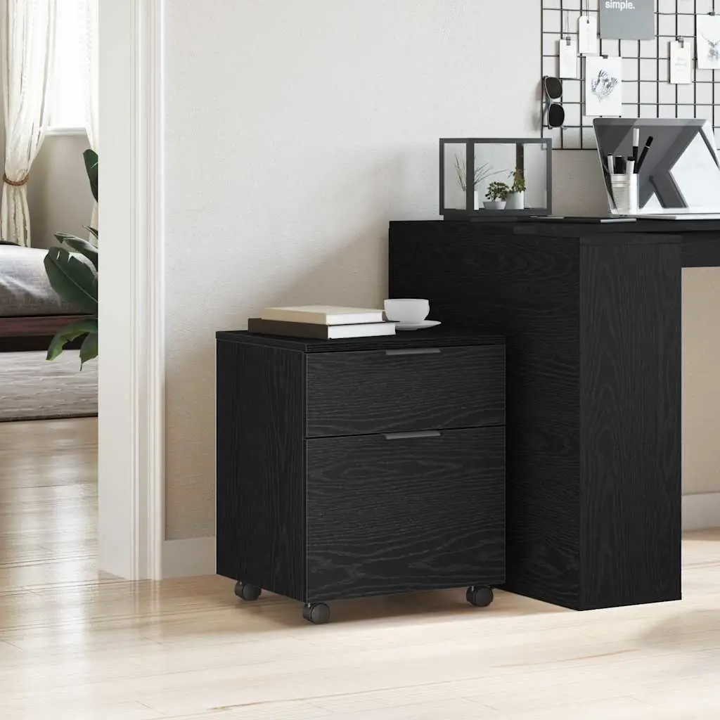 Black Oak Rolling File Cabinet
