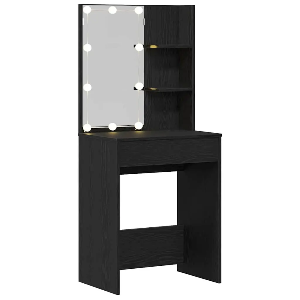 Dressing Table Black Bedroom Vanity Unit with Mirror Storage Shelves LED Lights