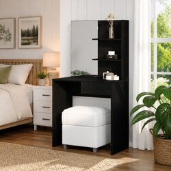 Your New Black Oak Dressing Table with Mirror and Drawers