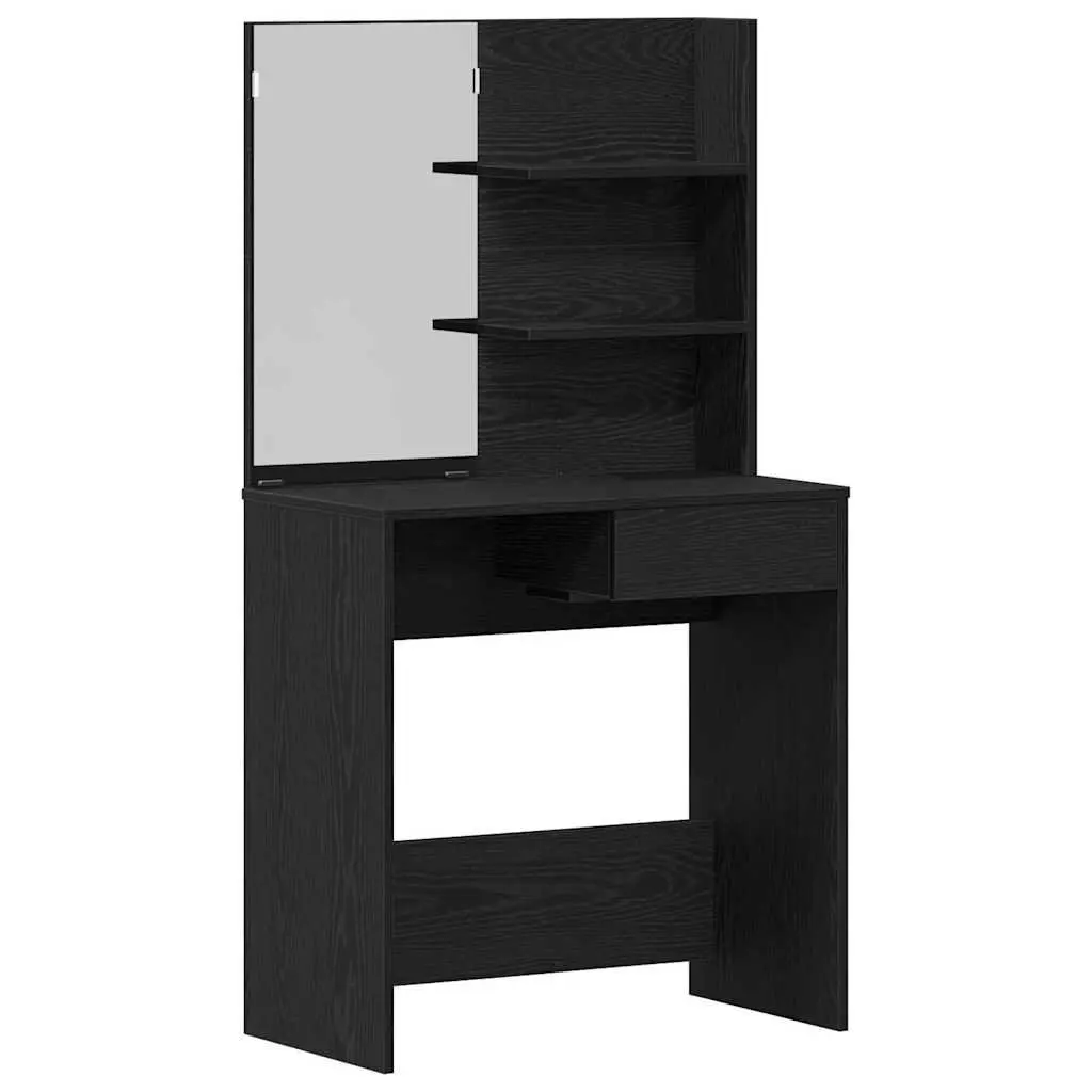 Black Oak Dressing Table with Mirror and Drawers