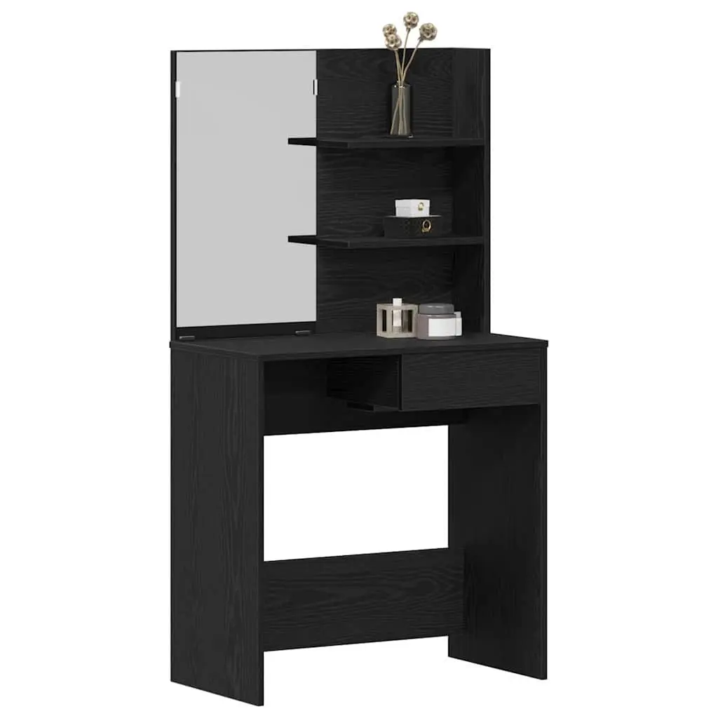 Black Oak Dressing Table with Mirror and Drawers