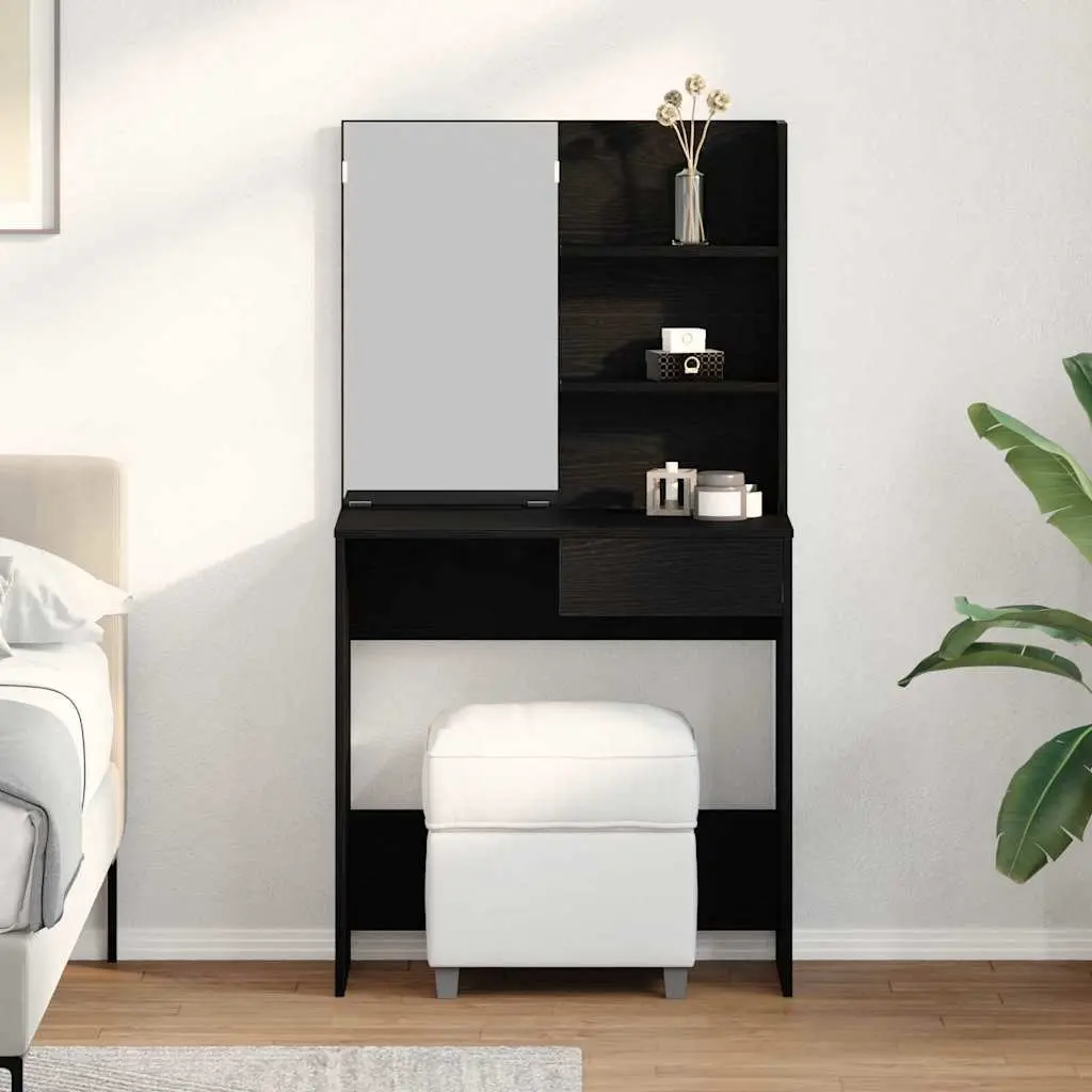 Black Oak Dressing Table with Mirror and Drawers