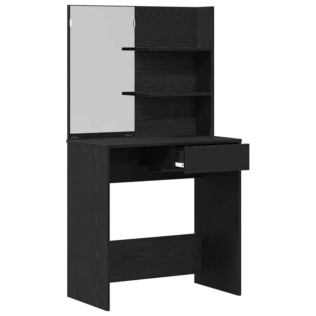 Black Oak Dressing Table with Mirror and Drawers