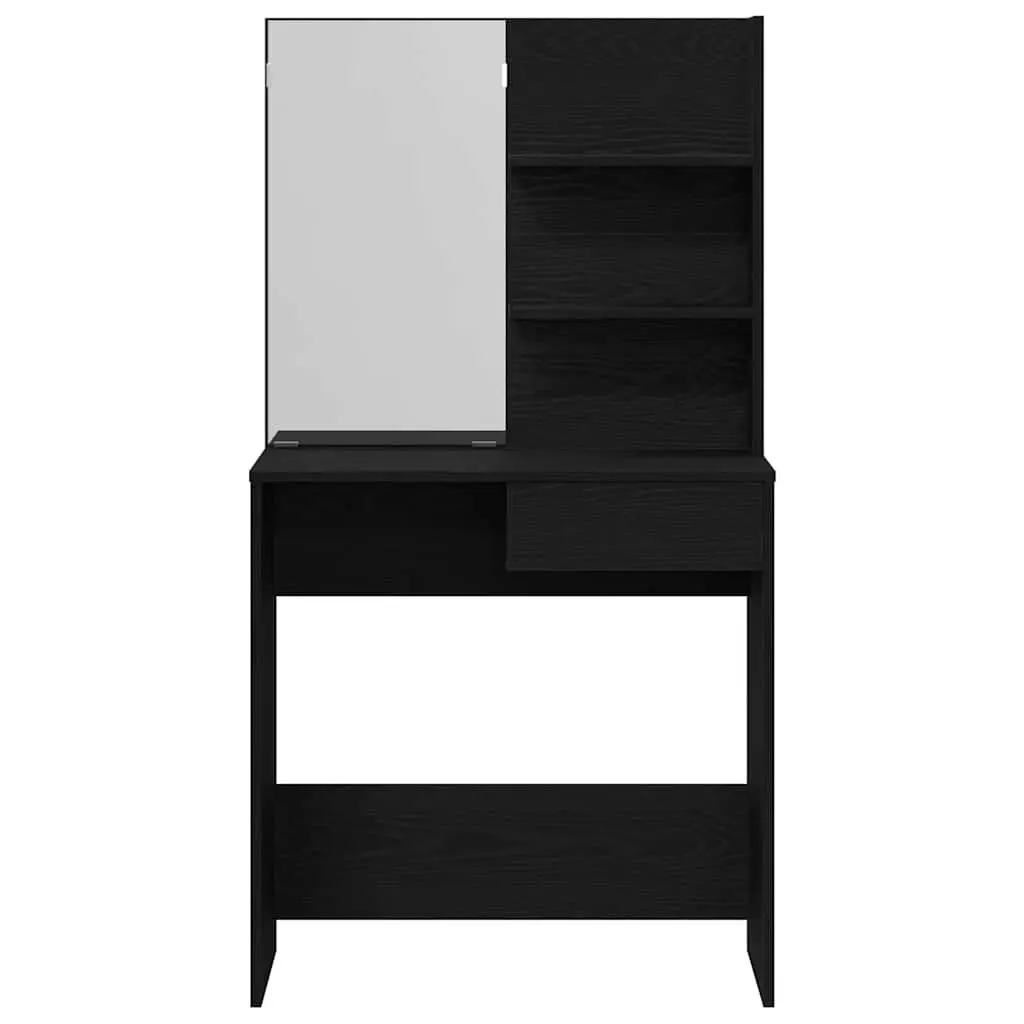 Black Oak Dressing Table with Mirror and Drawers
