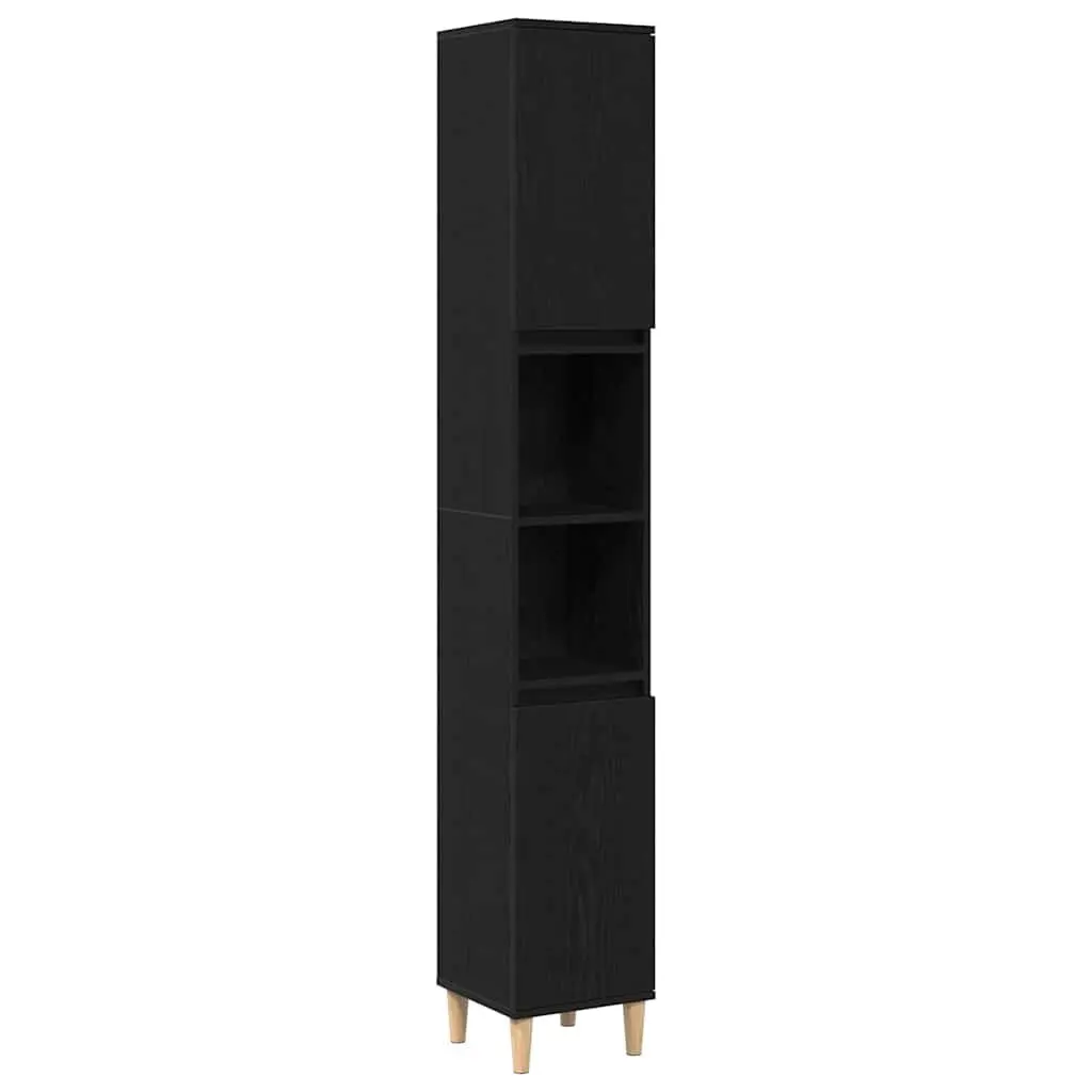 Bathroom Vanity Cabinet Storage Unit Black Oak 30x30x190cm Engineered Wood Tall