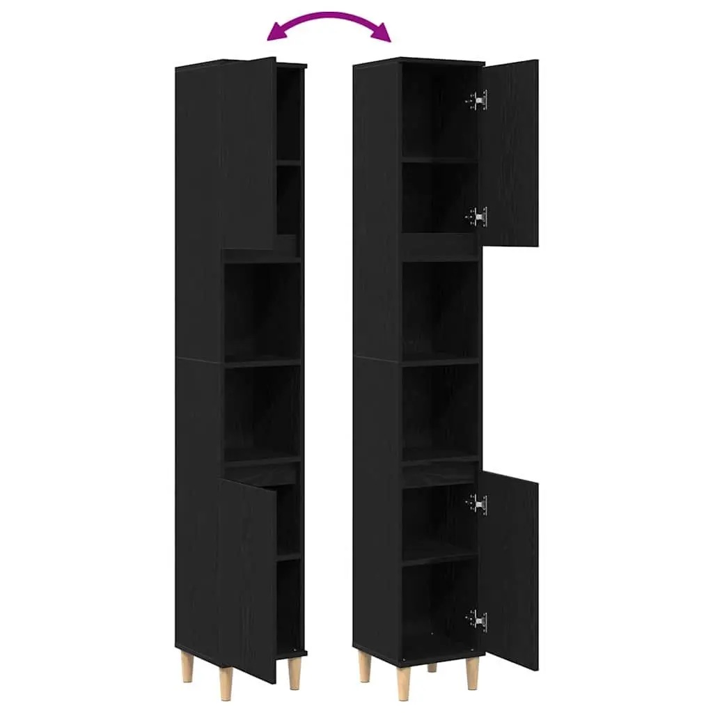 Bathroom Vanity Cabinet Storage Unit Black Oak 30x30x190cm Engineered Wood Tall