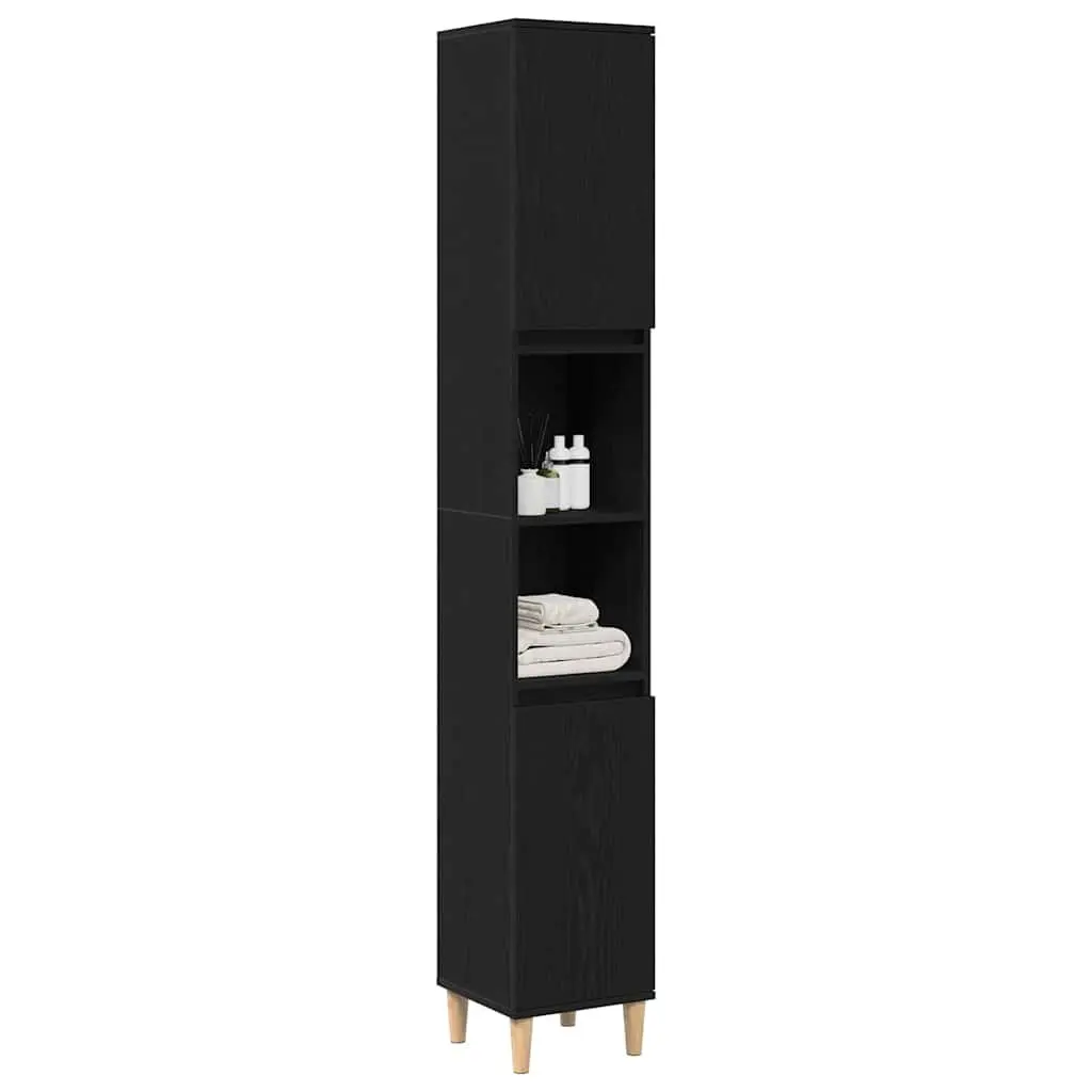 Bathroom Vanity Cabinet Storage Unit Black Oak 30x30x190cm Engineered Wood Tall