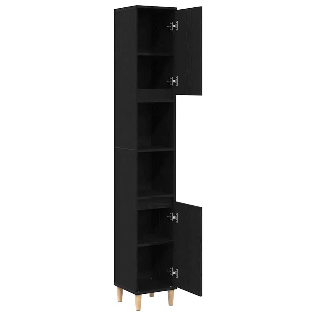 Bathroom Vanity Cabinet Storage Unit Black Oak 30x30x190cm Engineered Wood Tall