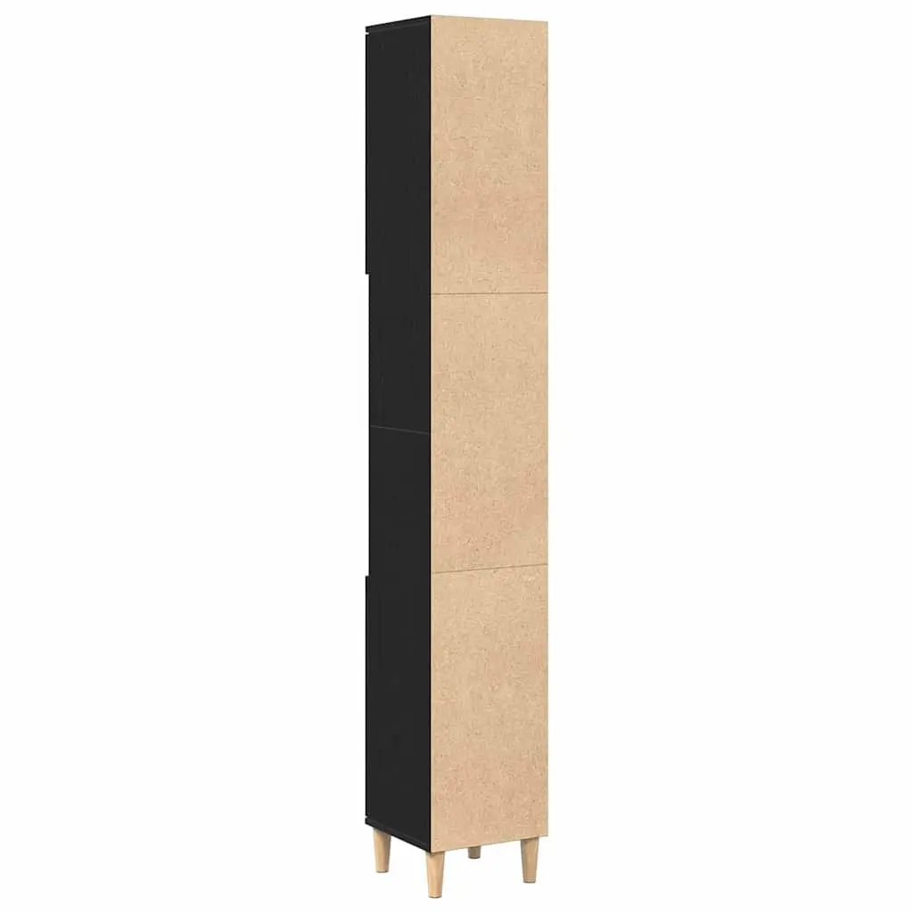 Bathroom Vanity Cabinet Storage Unit Black Oak 30x30x190cm Engineered Wood Tall