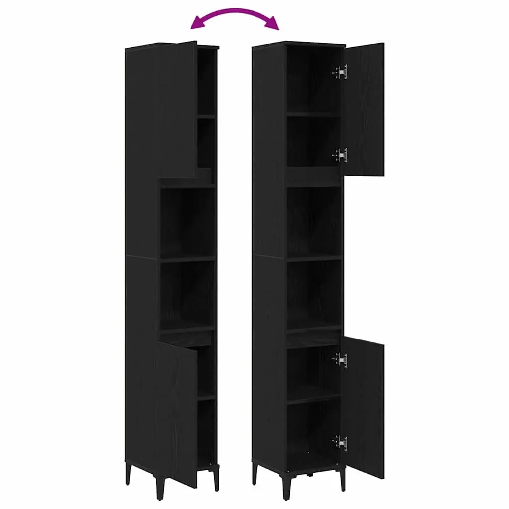 Bathroom Vanity Cabinet Black Oak 30x30x190cm Storage Engineered Wood Shelves