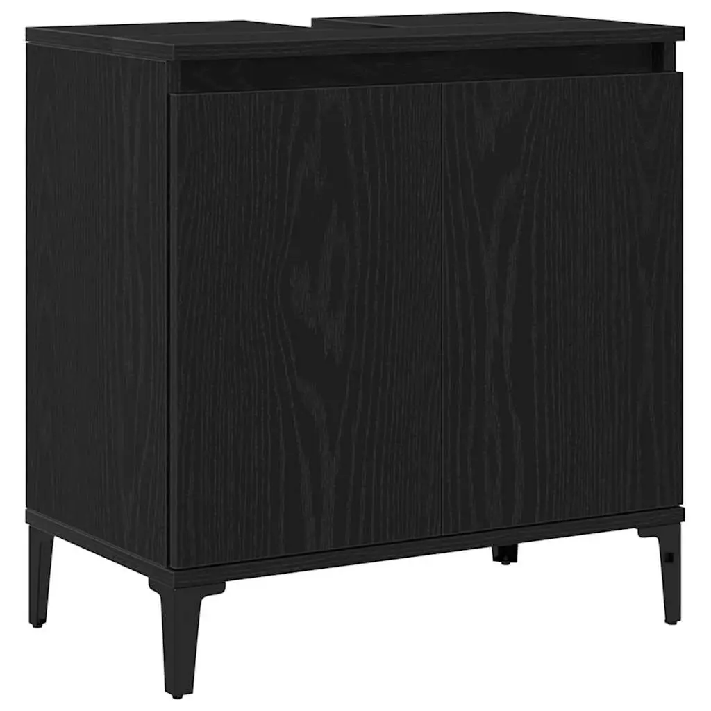 Bathroom Vanity Unit Wall-Mounted Black Oak Sink Cabinet 58 x 33 x 60 cm