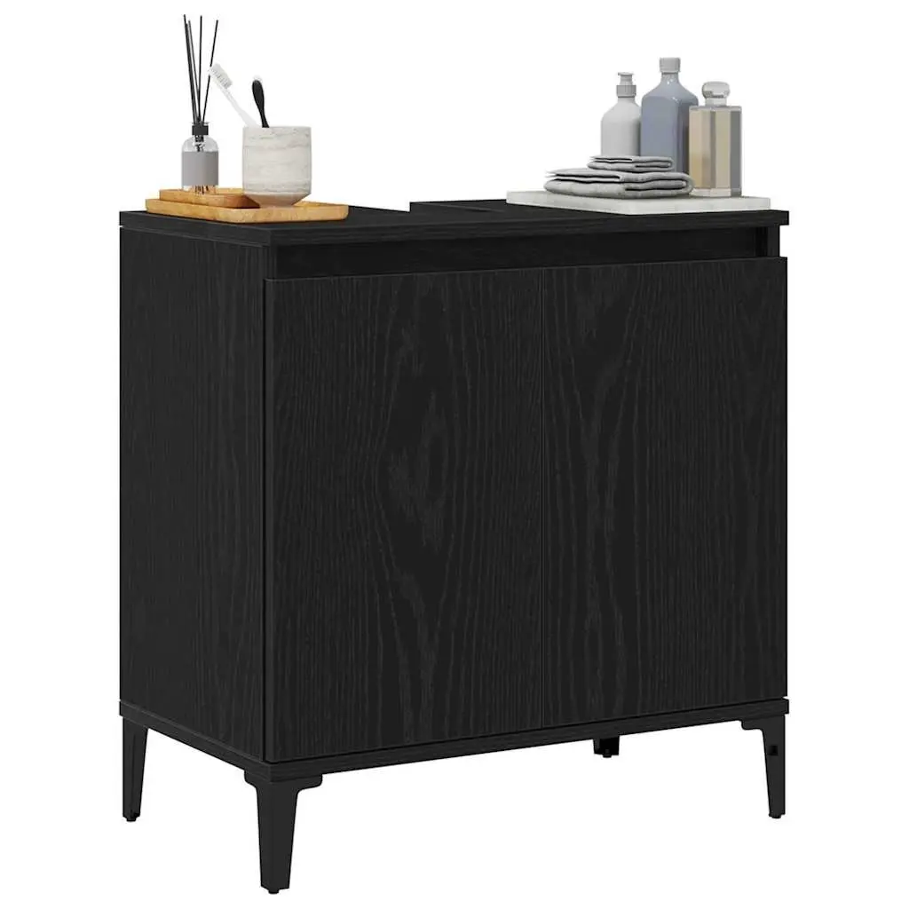 Bathroom Vanity Unit Wall-Mounted Black Oak Sink Cabinet 58 x 33 x 60 cm