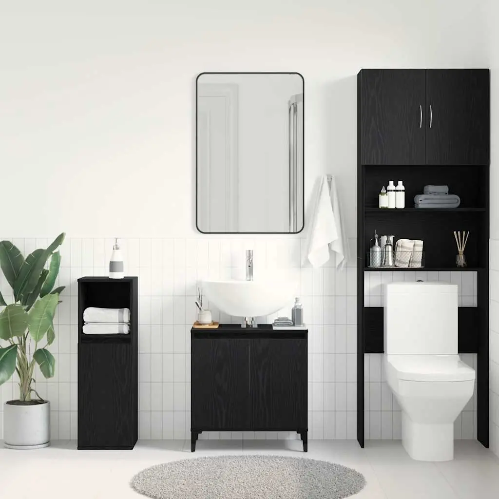 Bathroom Vanity Unit Wall-Mounted Black Oak Sink Cabinet 58 x 33 x 60 cm