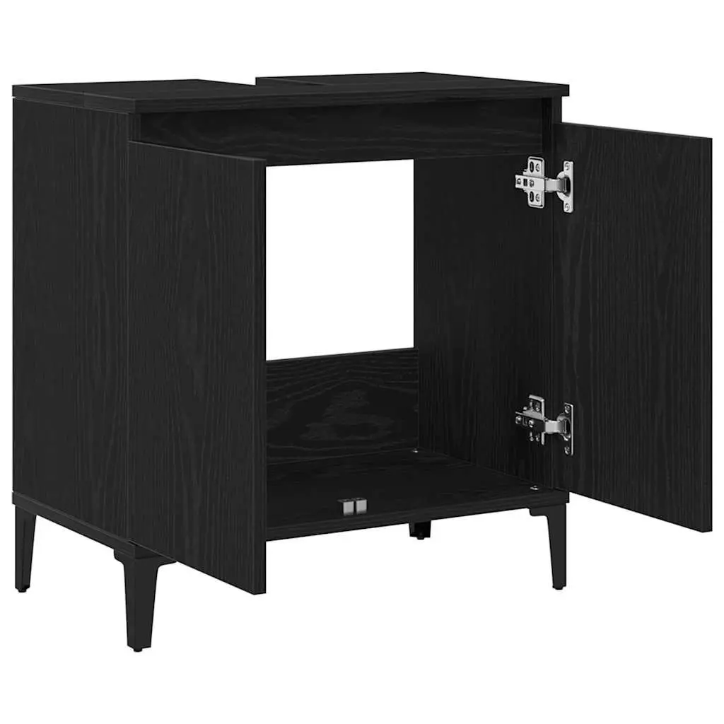 Bathroom Vanity Unit Wall-Mounted Black Oak Sink Cabinet 58 x 33 x 60 cm
