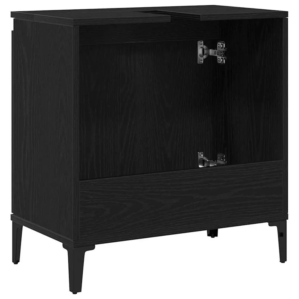 Bathroom Vanity Unit Wall-Mounted Black Oak Sink Cabinet 58 x 33 x 60 cm