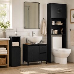 Bathroom Vanity Cabinet Wall-Mounted Storage Unit Black Oak Engineered Wood