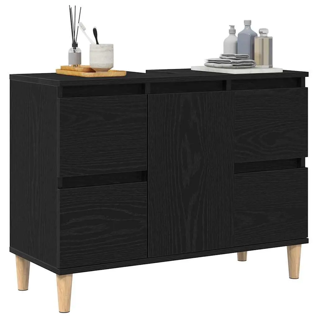 Bathroom Vanity Cabinet Sink Unit Wall-Mounted Storage Black Oak Modern Design