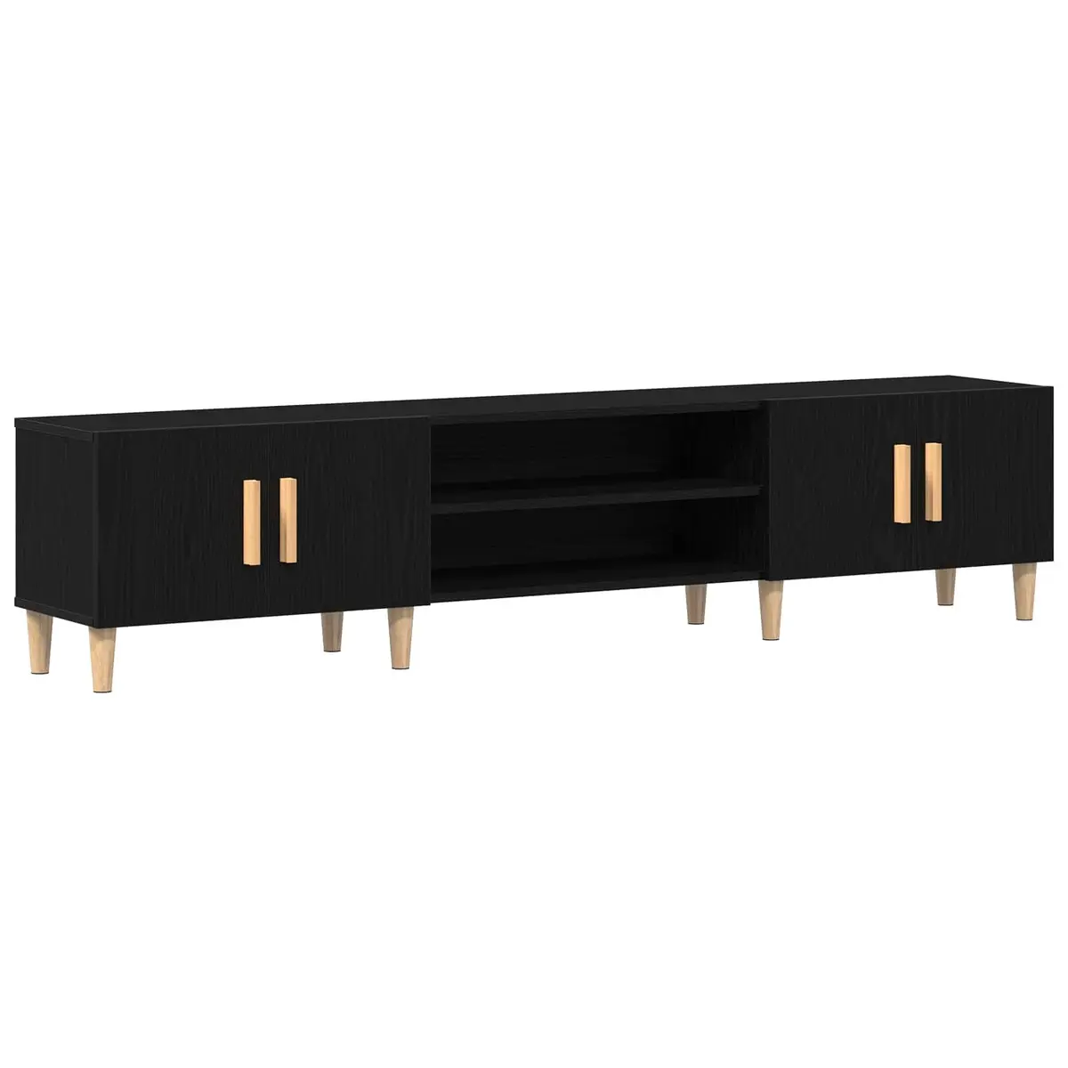 TV Cabinet Black Engineered Wood 180cm Modern Living Room Storage Unit