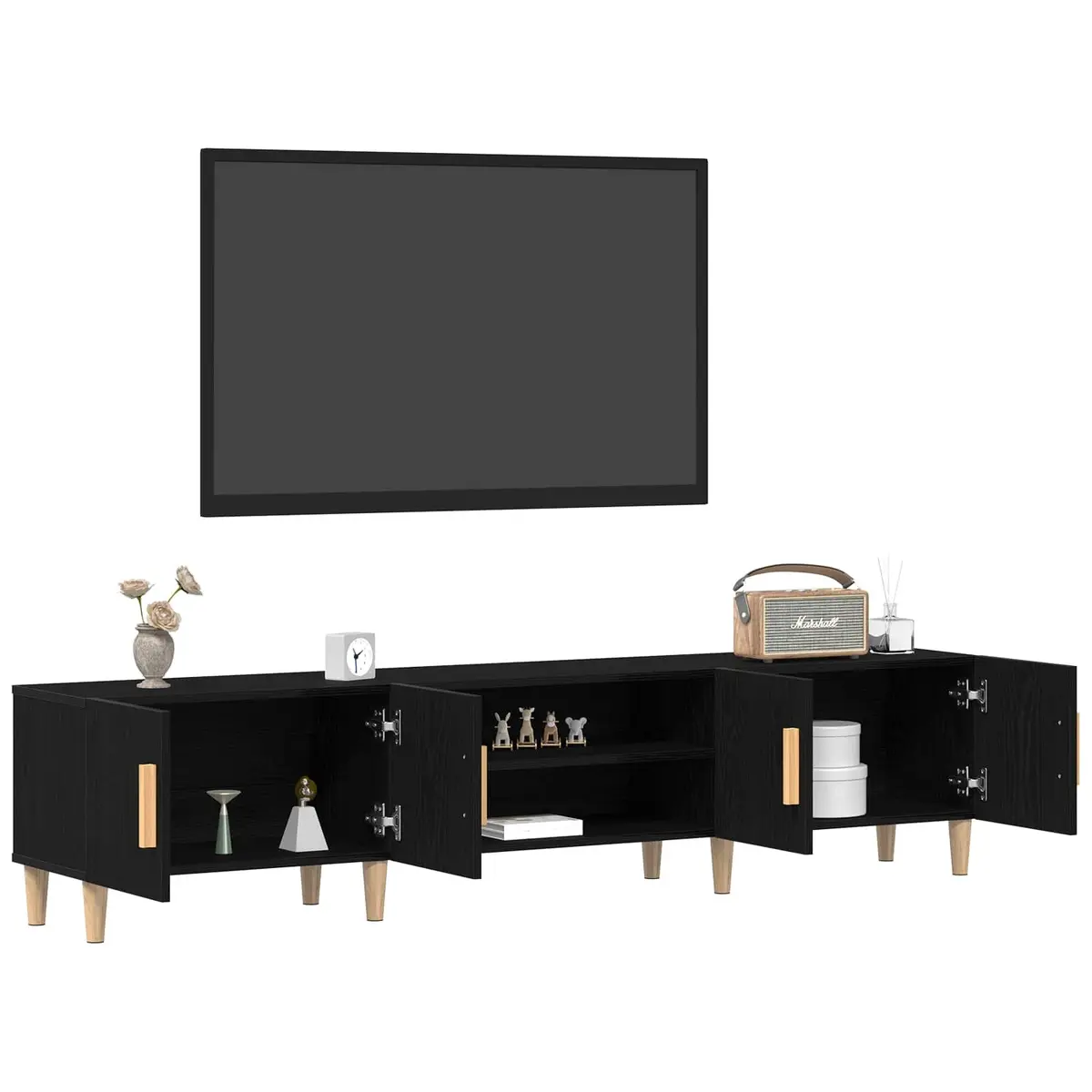 TV Cabinet Black Engineered Wood 180cm Modern Living Room Storage Unit