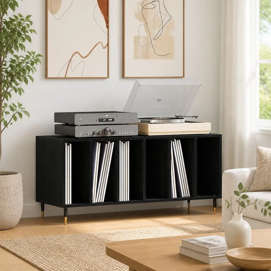 Record Cabinet Modern Black Oak 100 x 38 x 48 cm