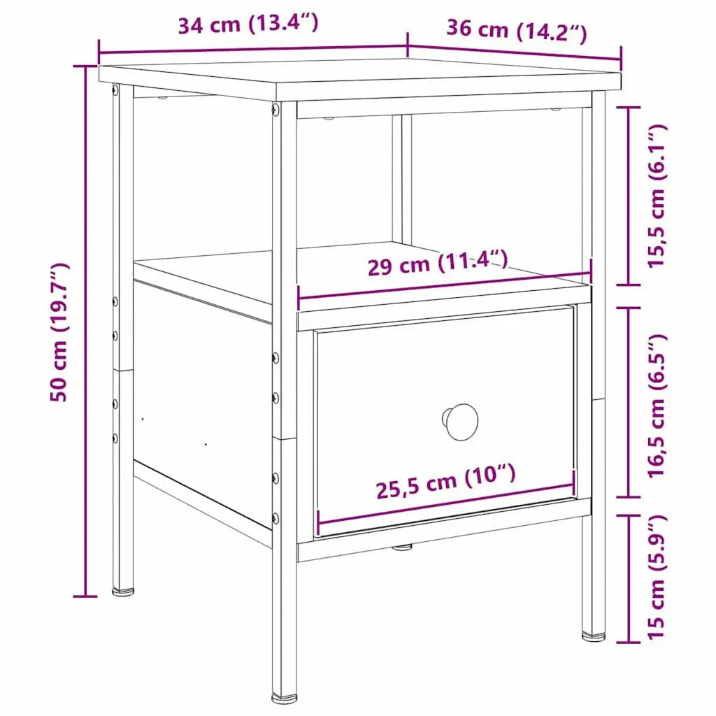 Black Bedside Cabinet 34x36x50cm