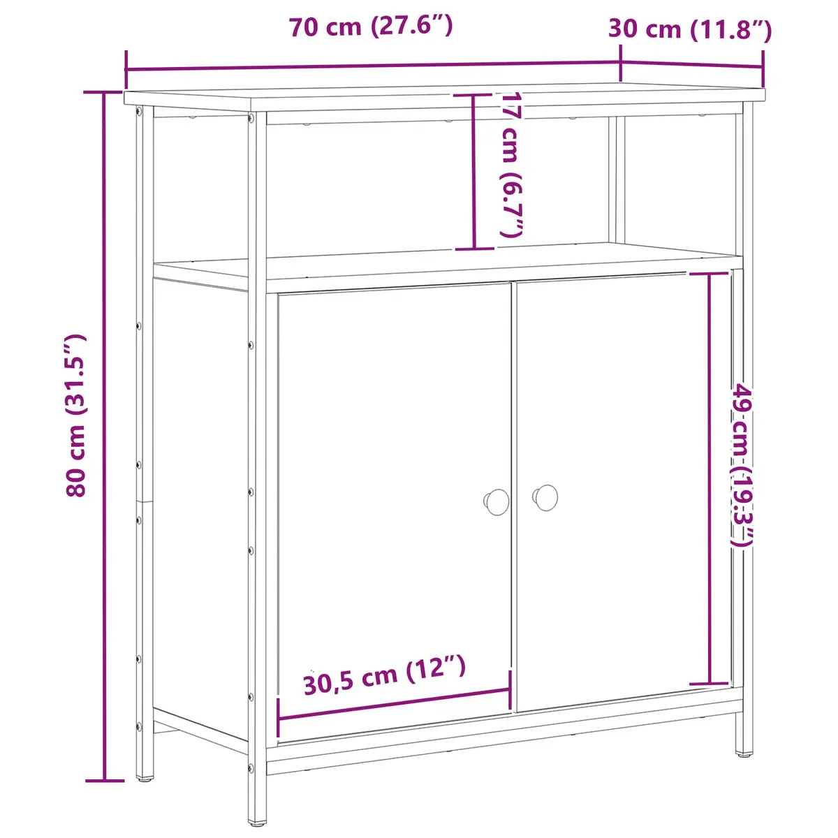 Sideboard Black Oak 70 x 30 x 80 cm Storage Cabinet Modern Living Dining