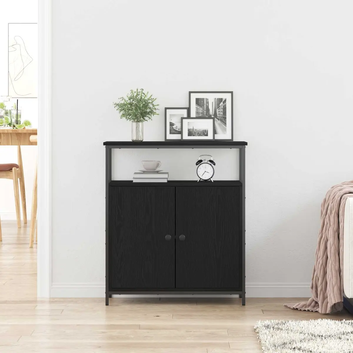 Sideboard Black Oak 70 x 30 x 80 cm Storage Cabinet Modern Living Dining