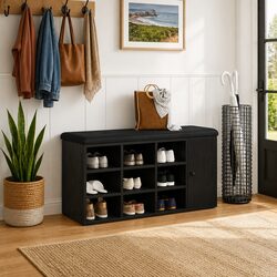 Friendly Black Oak Storage Bench 102 x 32 x 50 cm for Your Space