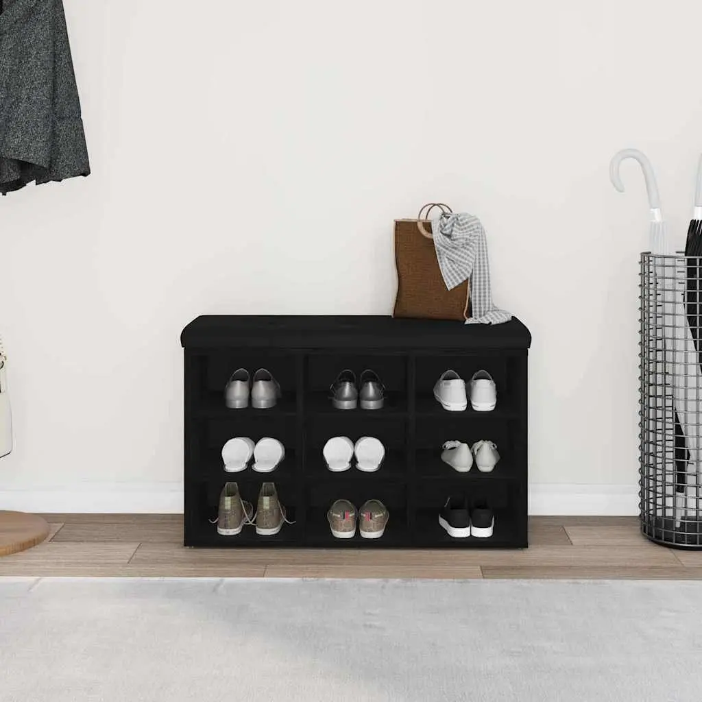 Shoe Bench with Storage Shelf Black Modern Entryway Seating Engineered Wood
