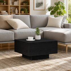 Your New Black Oak Coffee Table with LED Lights 55x55x31cm