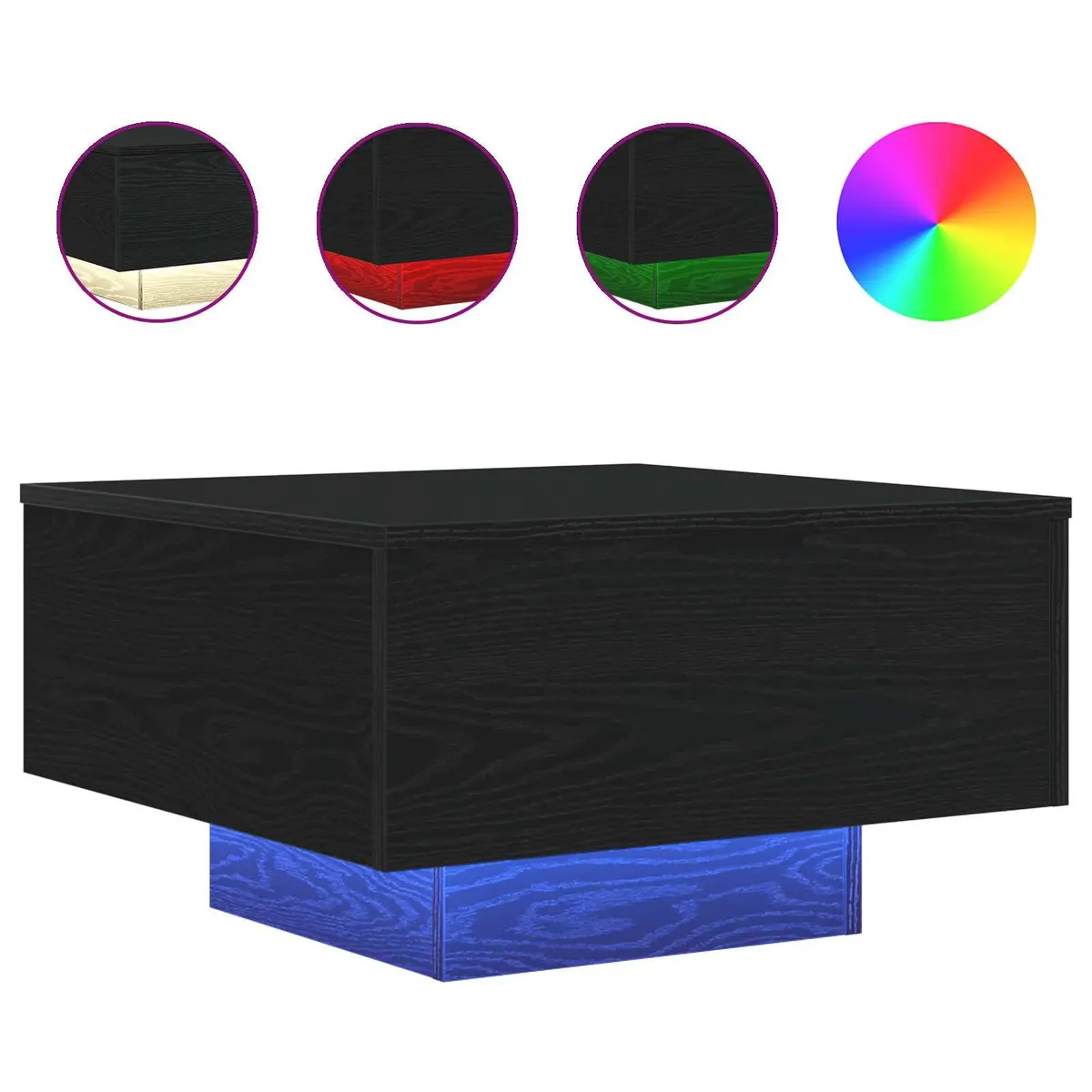 Coffee Table with LED Strip Lights in Black Oak 55x55x31cm Engineered Wood