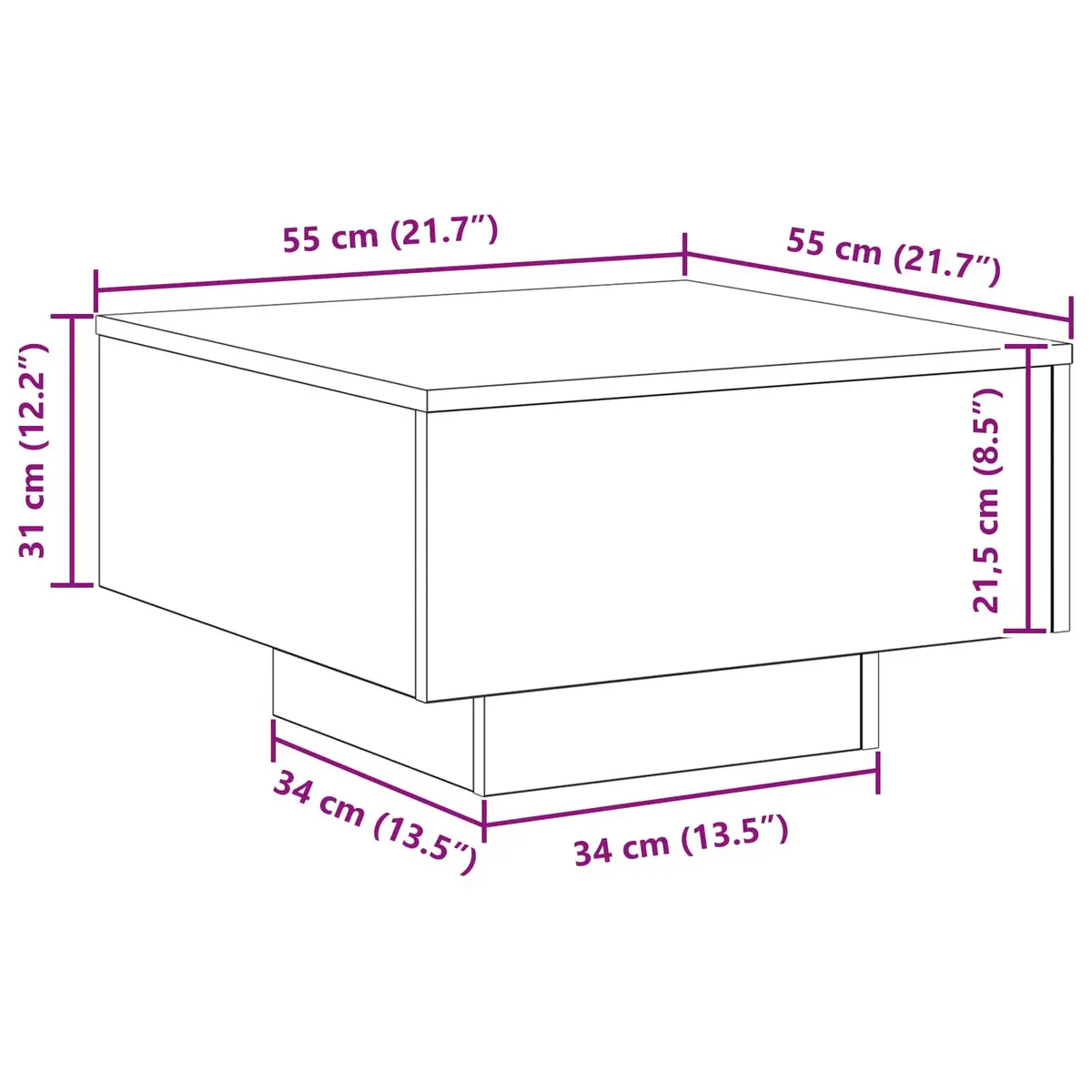 Coffee Table with LED Strip Lights in Black Oak 55x55x31cm Engineered Wood