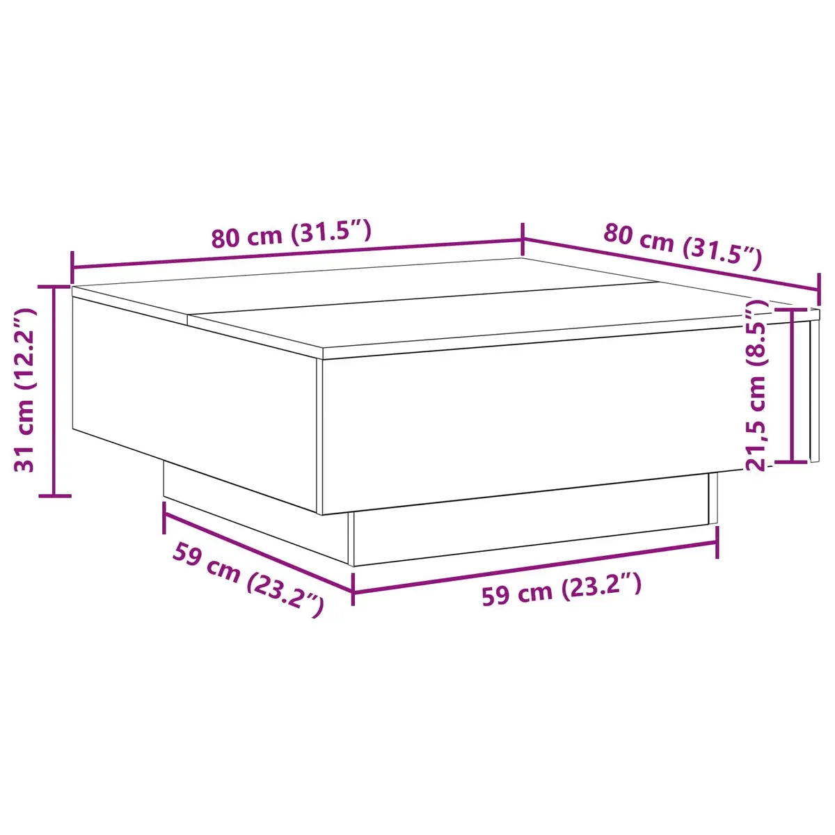 Coffee Table in Black Oak with LED Lighting