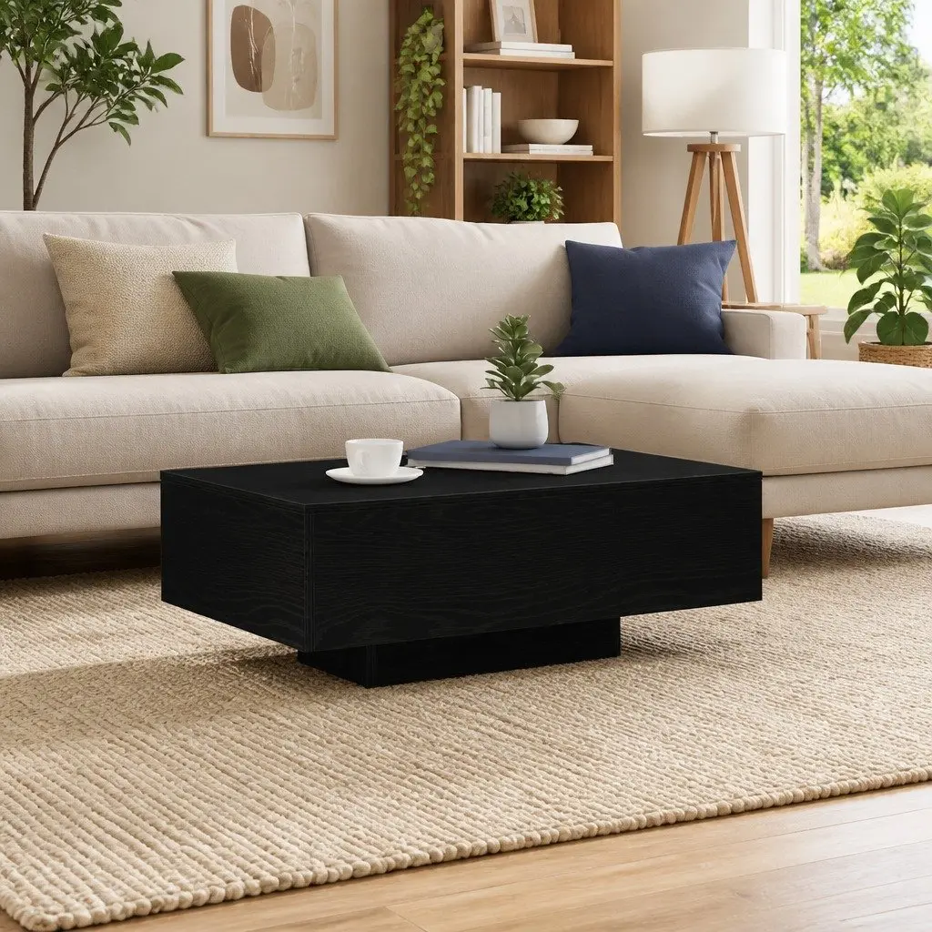 Coffee Table Black Oak LED Lights 85x55x31cm Modern Engineered Wood