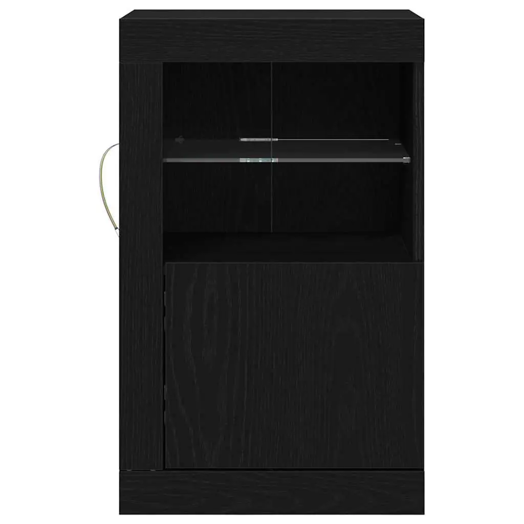 LED Sideboard 2 pcs Black Oak Buffet Cabinet with RGB Lights Storage Unit