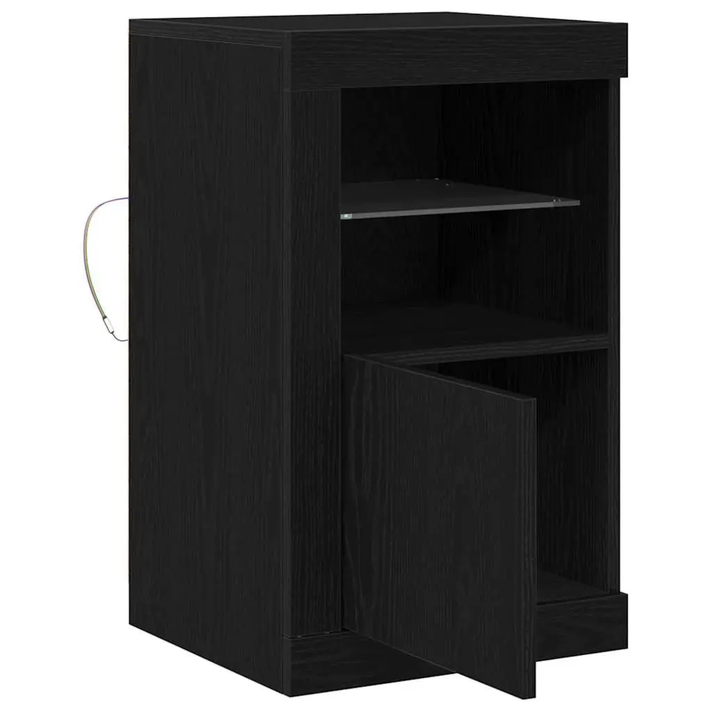 LED Sideboard 2 pcs Black Oak Buffet Cabinet with RGB Lights Storage Unit