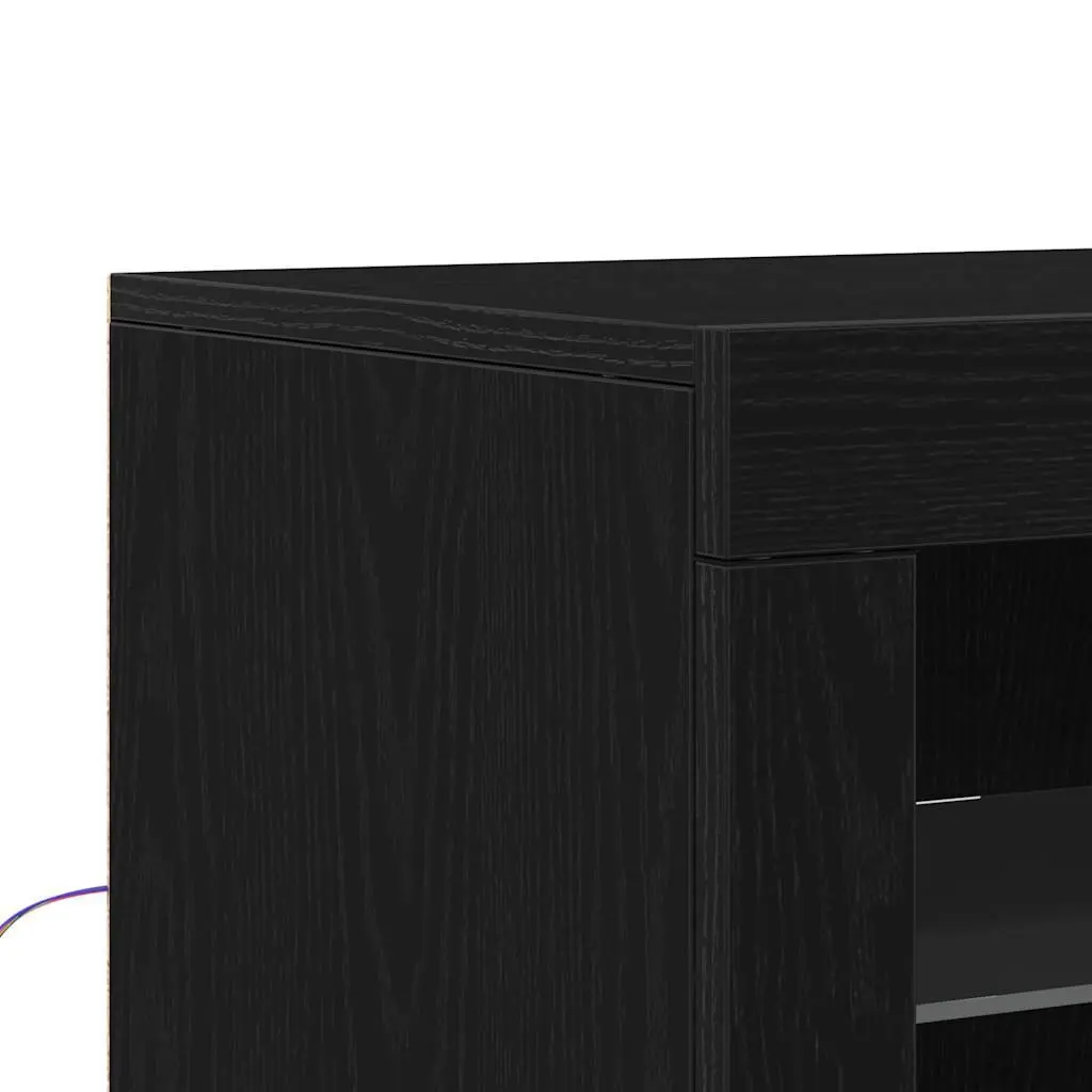 LED Sideboard 2 pcs Black Oak Buffet Cabinet with RGB Lights Storage Unit