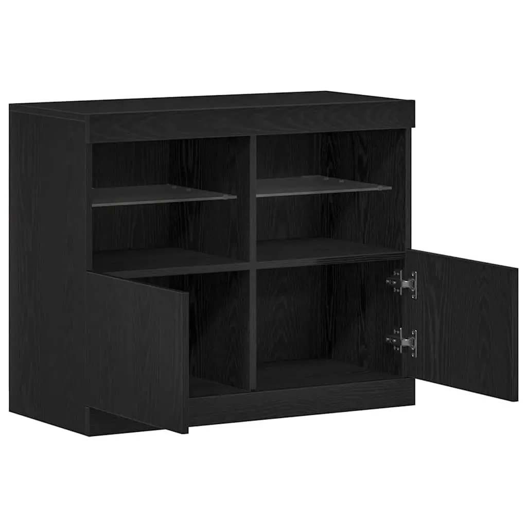 Modern LED Sideboard Black Storage Cabinet Engineered Wood Sliding Doors