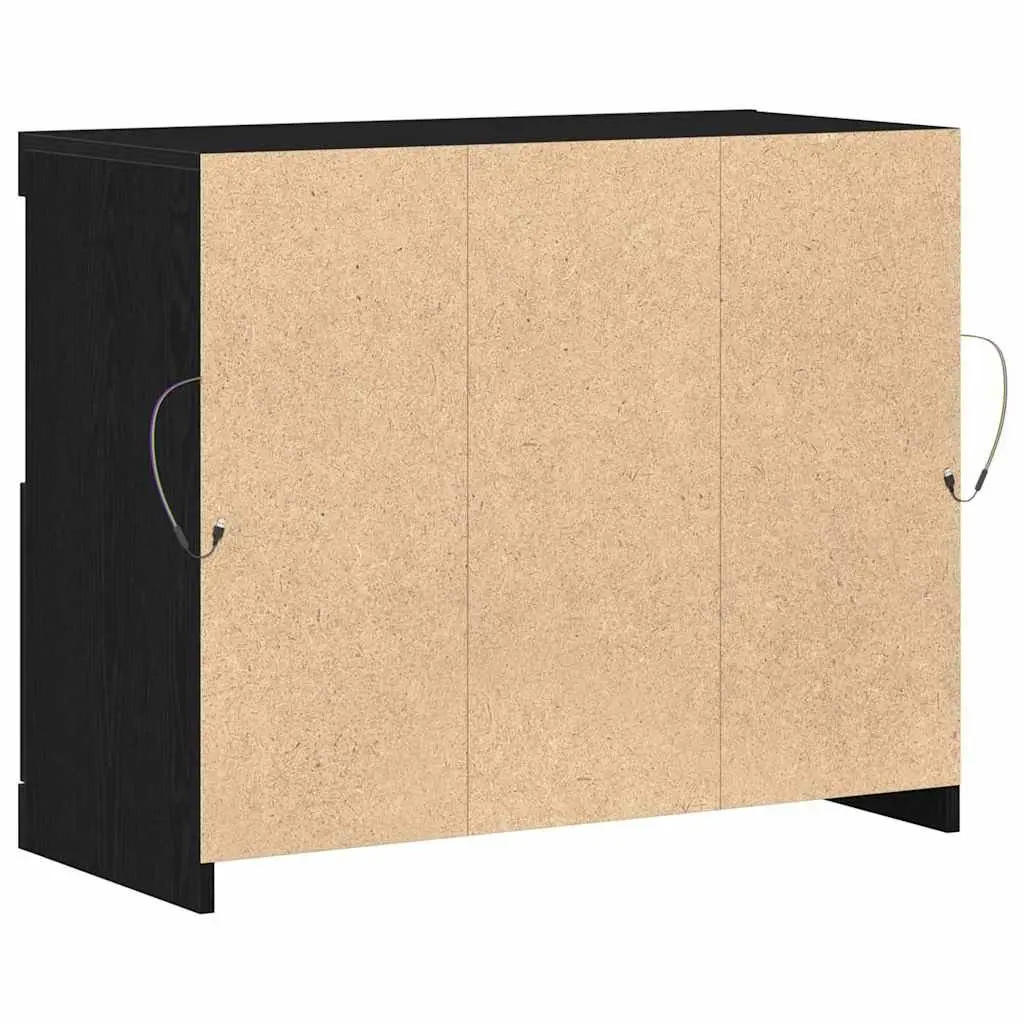 Modern LED Sideboard Black Storage Cabinet Engineered Wood Sliding Doors
