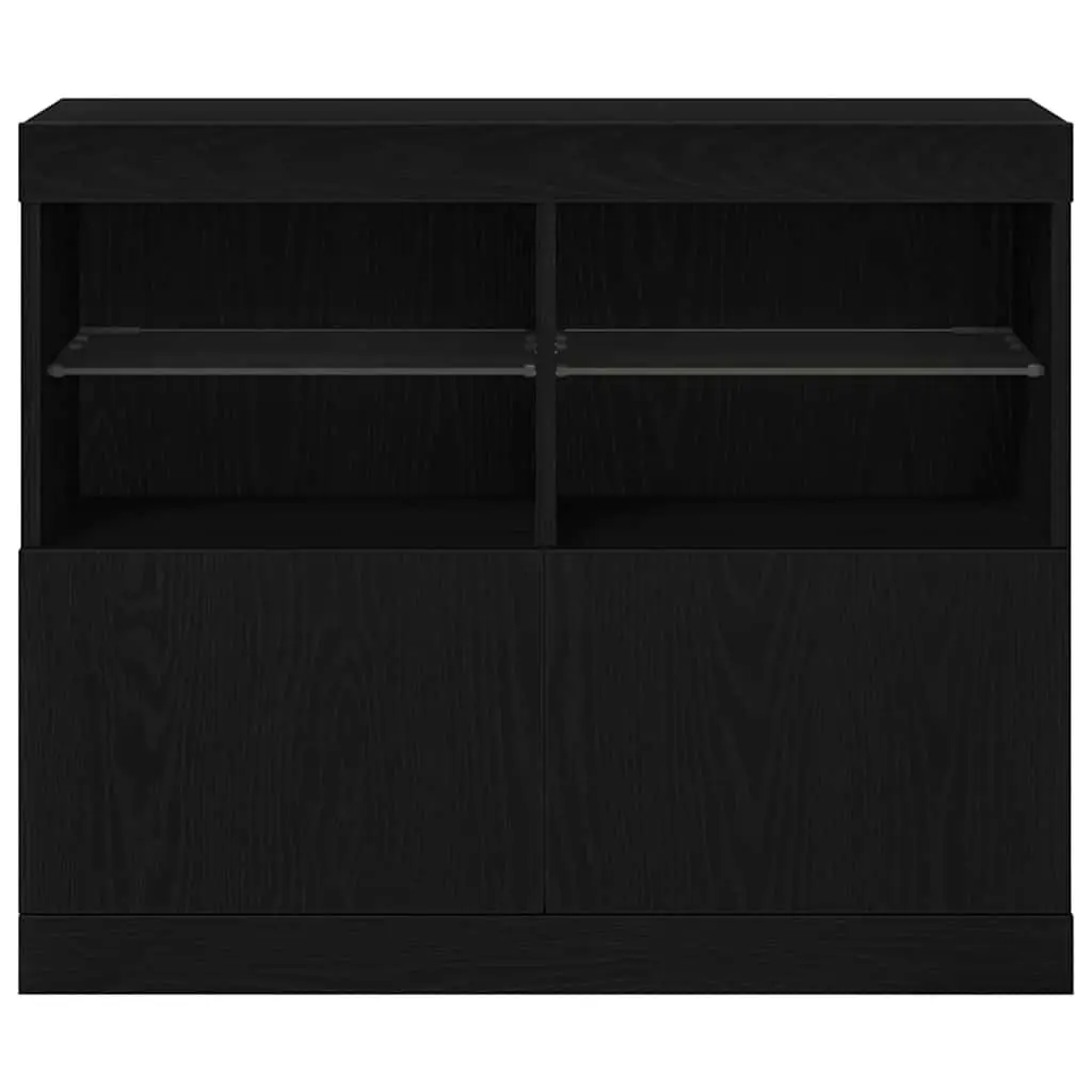 Modern LED Sideboard Black Storage Cabinet Engineered Wood Sliding Doors