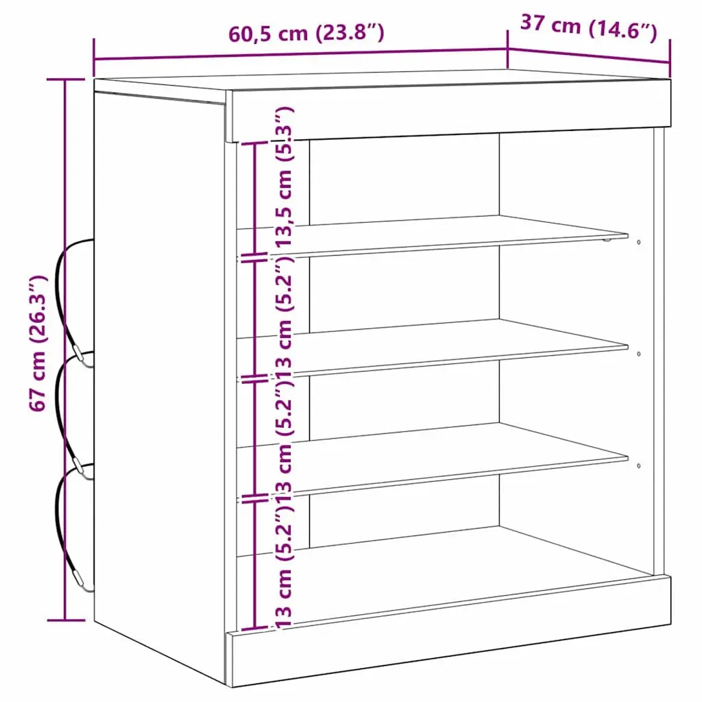 Sideboard Modern RGB LED Black Oak Storage Cabinet Glass Shelves 60.5 x 37 x 67 cm