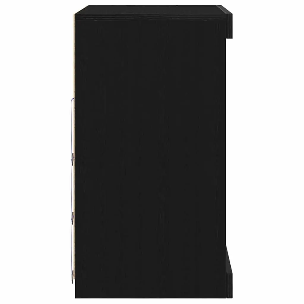 Sideboard Modern RGB LED Black Oak Storage Cabinet Glass Shelves 60.5 x 37 x 67 cm