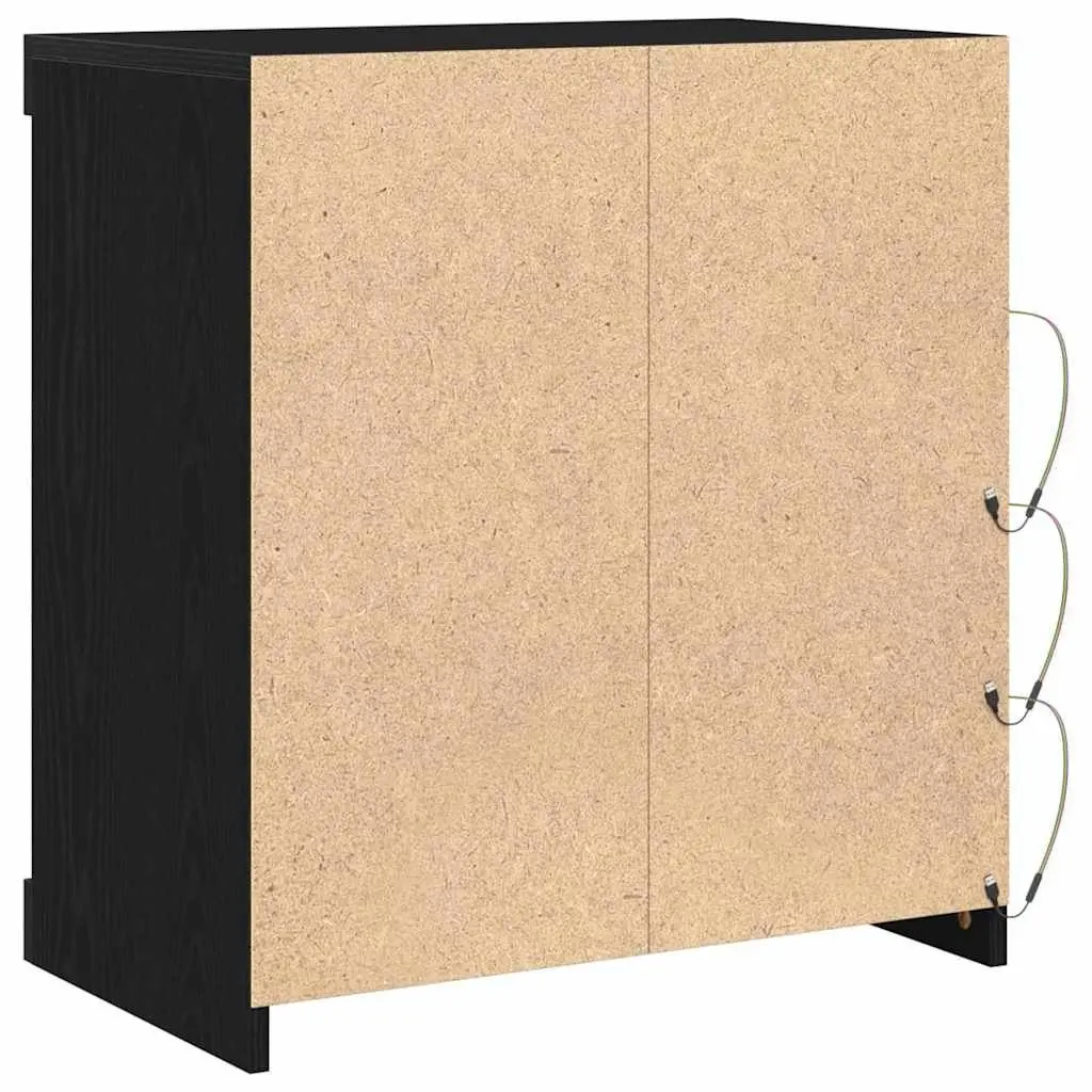 Sideboard Modern RGB LED Black Oak Storage Cabinet Glass Shelves 60.5 x 37 x 67 cm