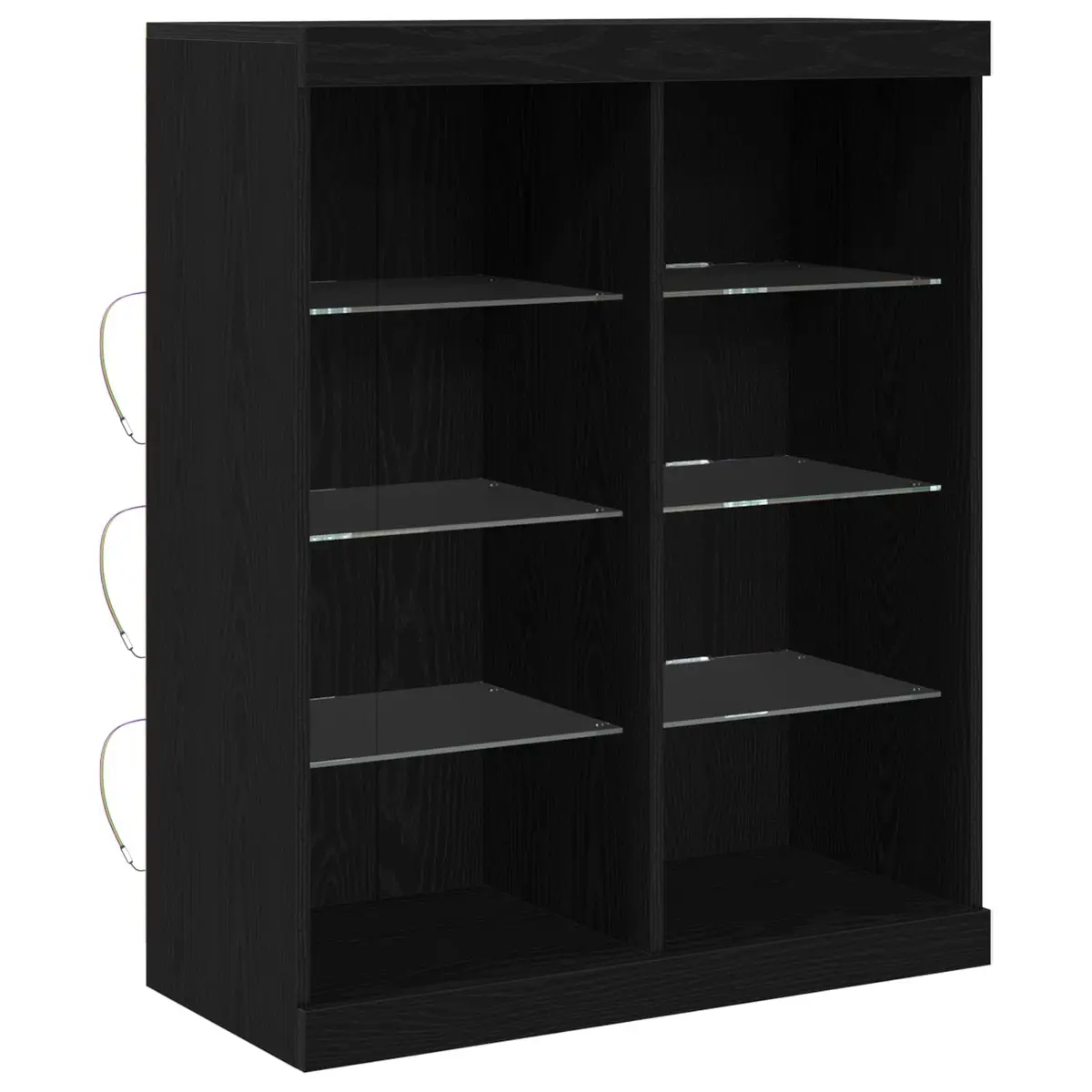 LED Sideboard Black Oak Modern Dining Living Room Storage Cabinet Glass Shelves