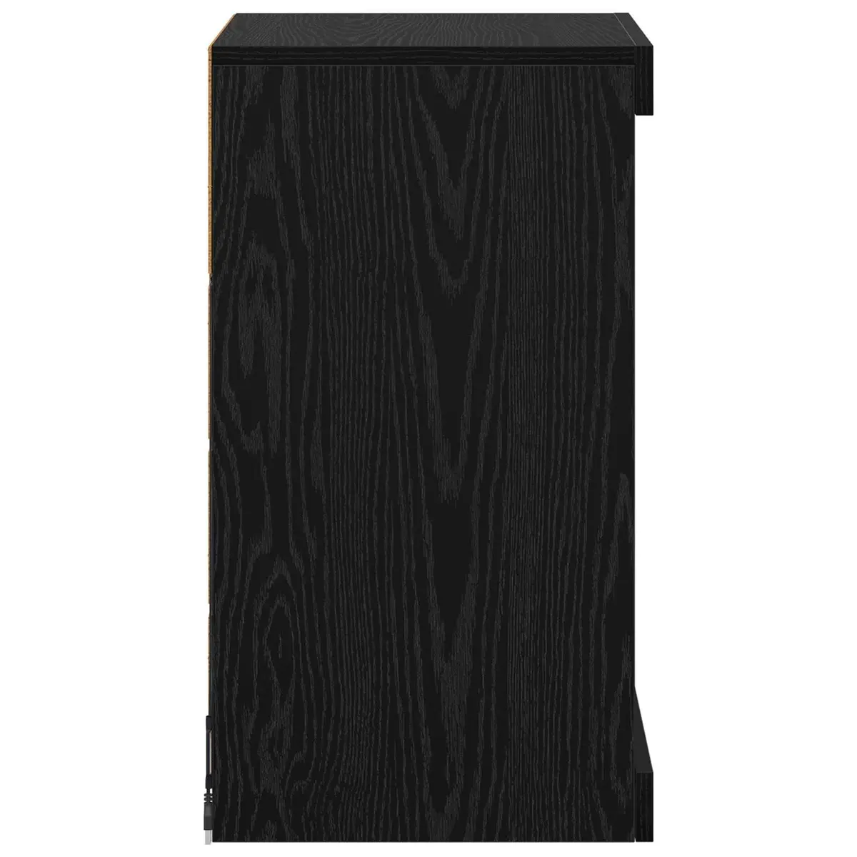 LED Sideboard Black Oak Modern Storage Cabinet Glass Shelves RGB Lighting Dining