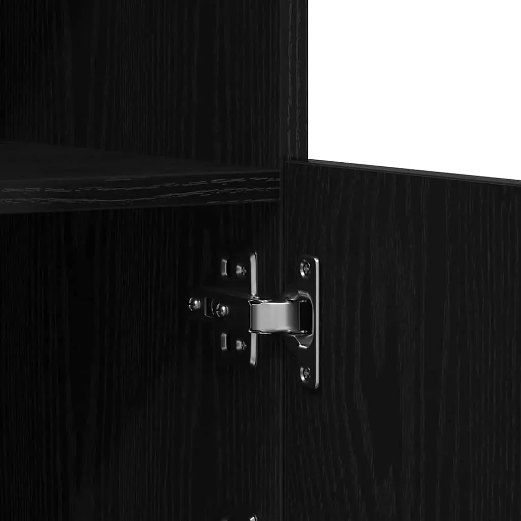 LED Sideboard Black Oak Modern Storage Cabinet Glass Shelves RGB Lighting Dining