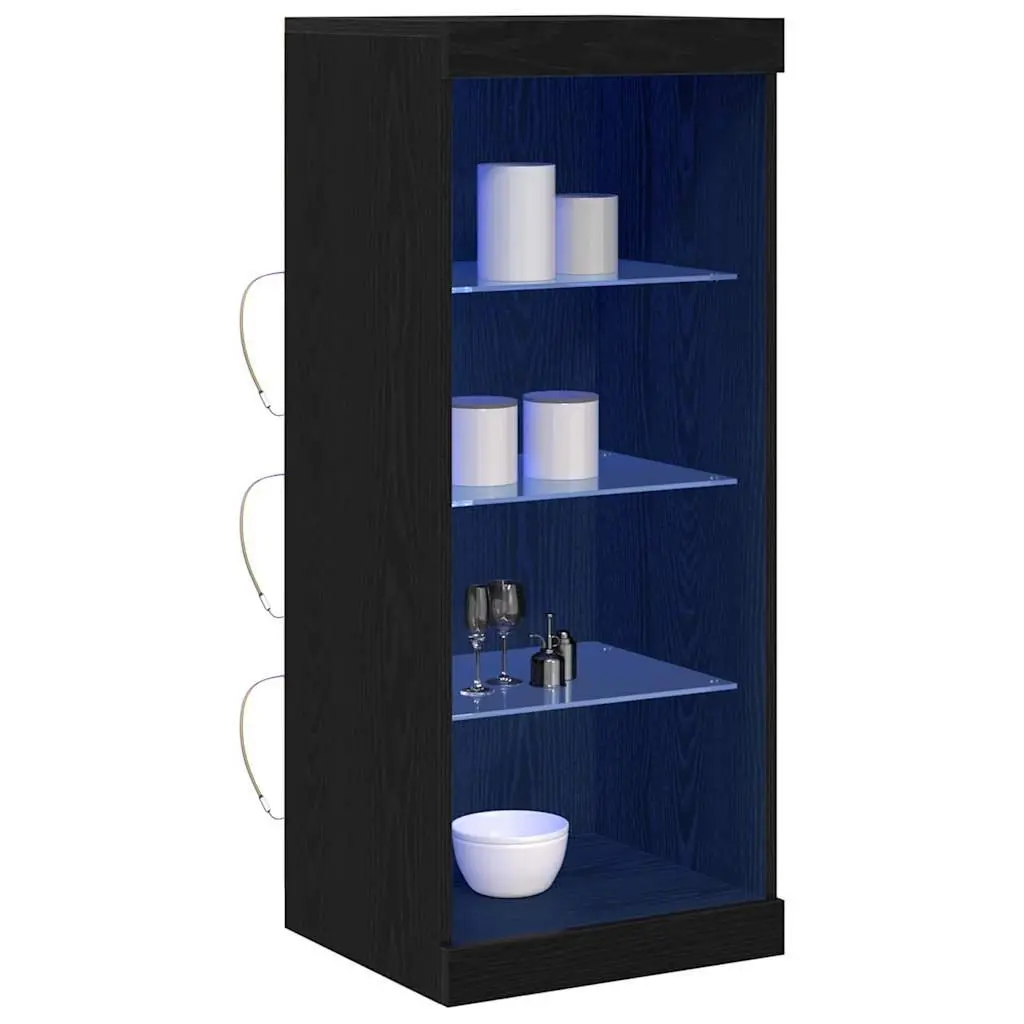LED Sideboard Black Oak Modern Storage Cabinet Drawers Glass Shelves RGB