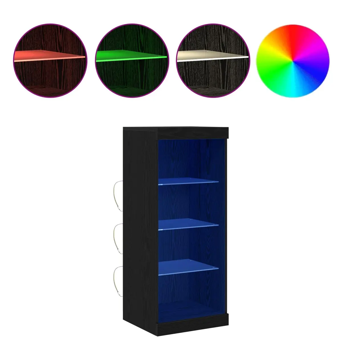 LED Sideboard Black Oak Modern Storage Cabinet Drawers Glass Shelves RGB