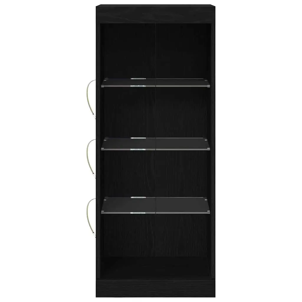 LED Sideboard Black Oak Modern Storage Cabinet Drawers Glass Shelves RGB