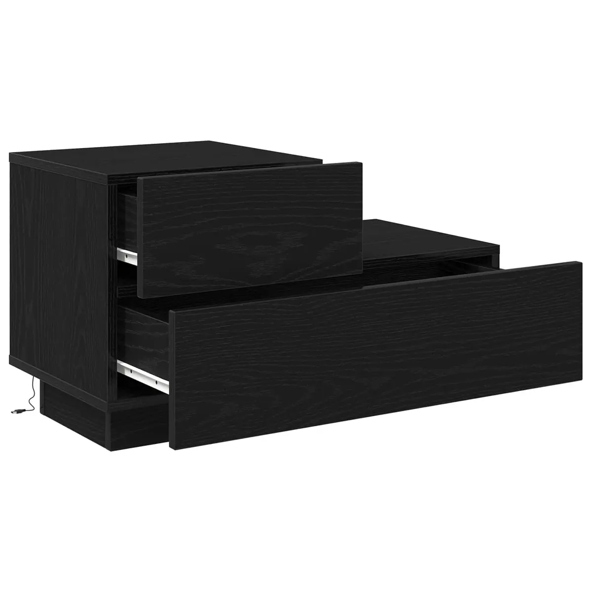 Bedside Cabinet Black Oak 70cm with LED Lights USB Charging Port